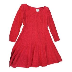 Carmen Marc Valvo vtg red dress beaded mini 100% wool long sleeve